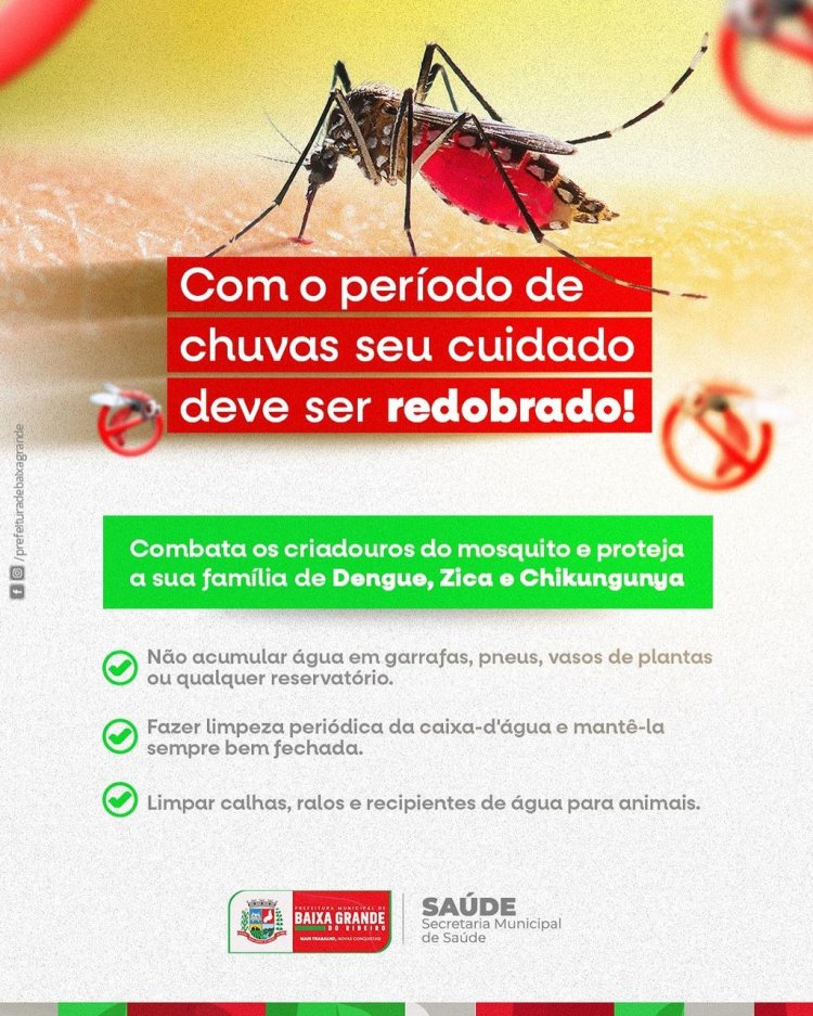 Prefeitura alerta para os cuidados com a Dengue durante o período de chuvas no município