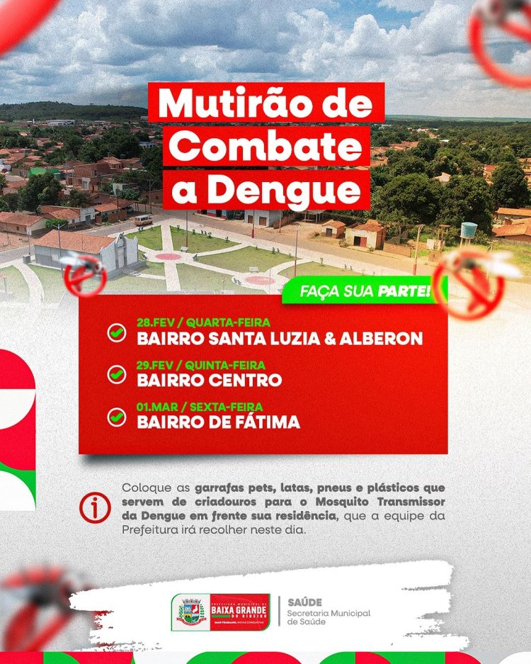 Secretaria Municipal de Saúde intensifica campanha de combate ao mosquito transmissor da dengue.