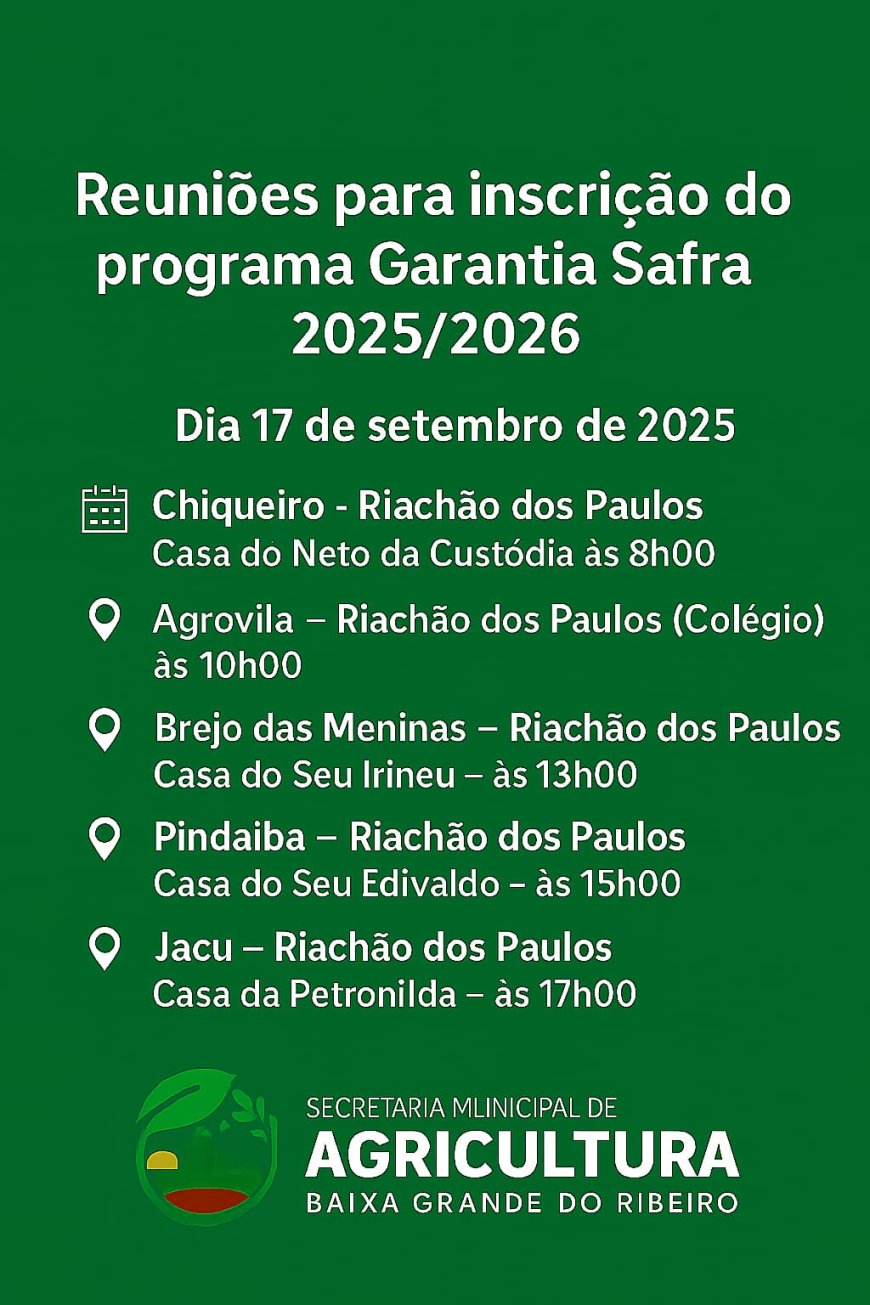 Atenção, agricultores e agricultoras familiares de Baixa Grande do Ribeiro!