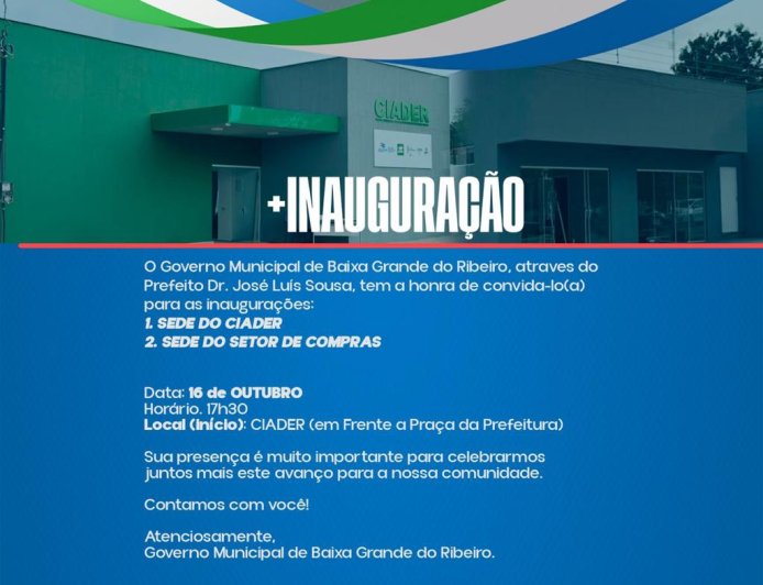 Mais avanços para Baixa Grande do Ribeiro!