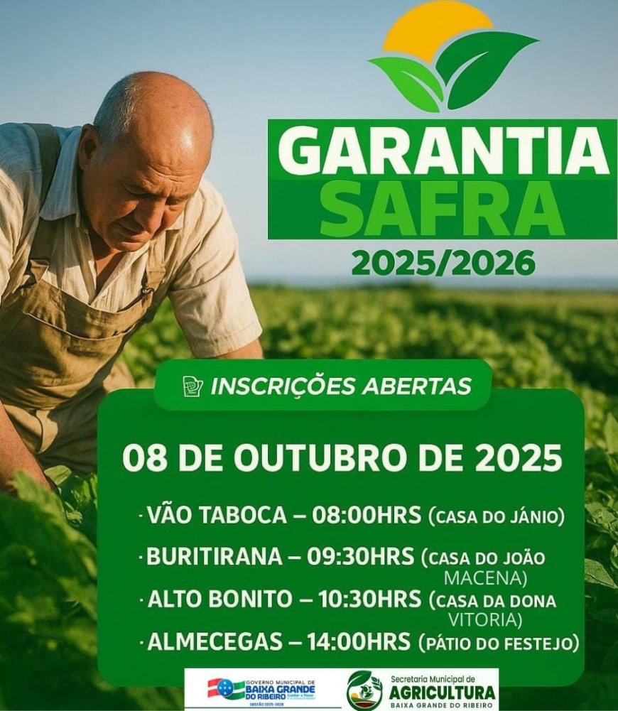 GARANTIA SAFRA 2025/2026 | INSCRIÇÕES ABERTAS