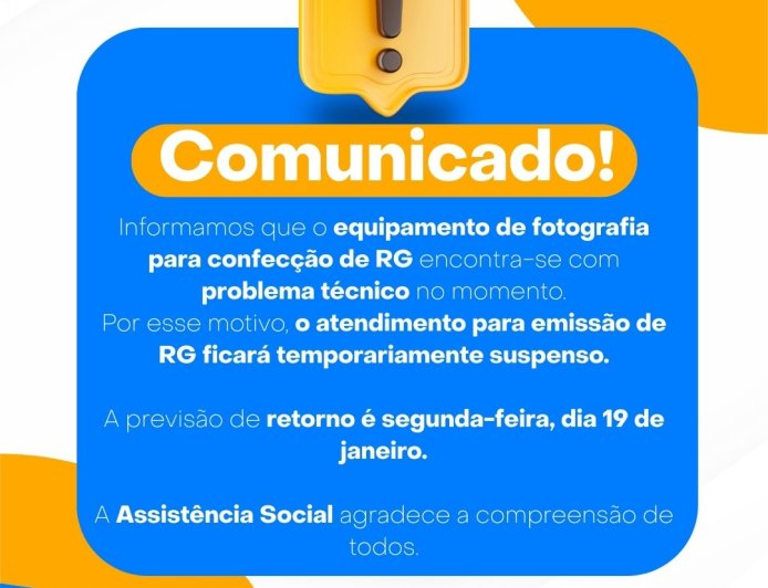 COMUNICADO OFICIAL – EMISSÃO DE RG