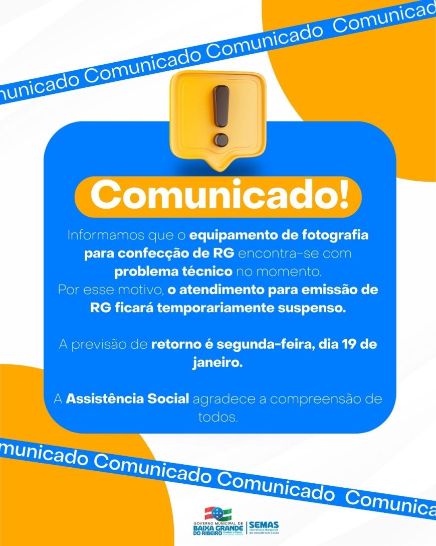 COMUNICADO OFICIAL – EMISSÃO DE RG