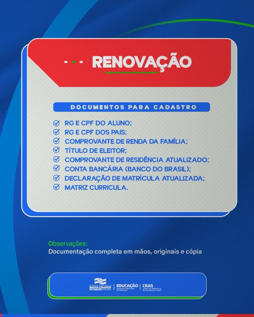 COMUNICADO OFICIAL – RENOVAÇÃO DE BOLSISTAS