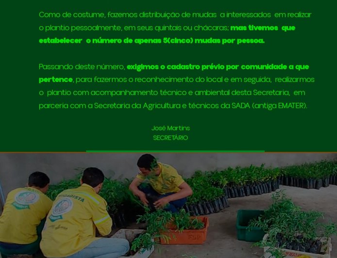 NOTA DE ESCLARECIMENTO – DISTRIBUIÇÃO DE MUDAS