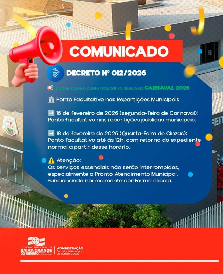 Comunicado Oficial: Ponto Facultativo no Carnaval 2026