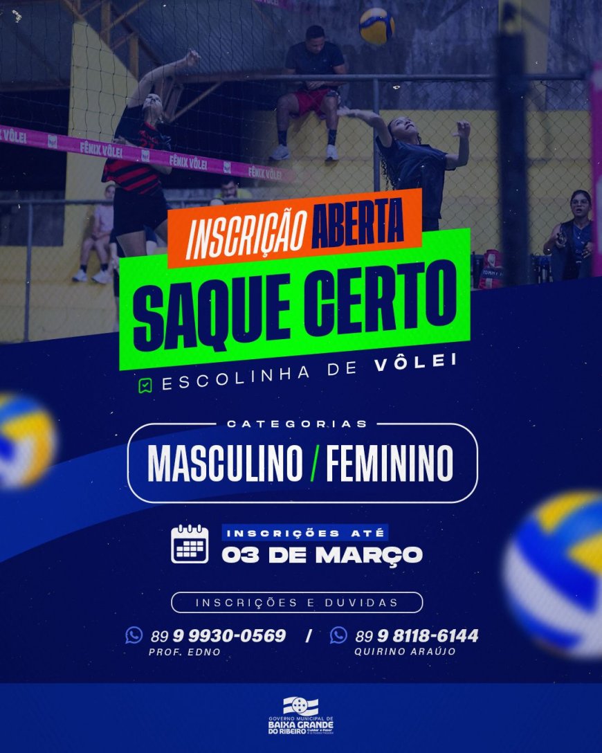 INSCRIÇÕES ABERTAS | SAQUE CERTO – ESCOLINHA DE VÔLEI