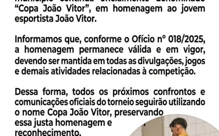 Nota Oficial: Torneio de Aniversário do Município segue com o nome Copa João Vitor