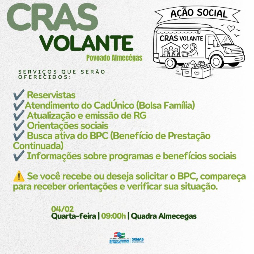 CRAS Volante Leva Ação Social ao Povoado Almecégas