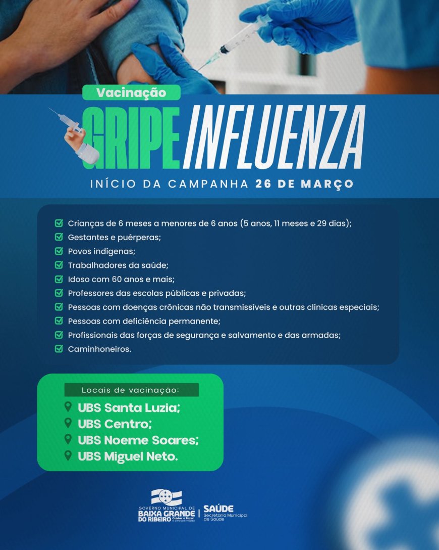 VACINAÇÃO CONTRA A GRIPE (INFLUENZA): PROTEJA-SE E CUIDE DE QUEM VOCÊ AMA!