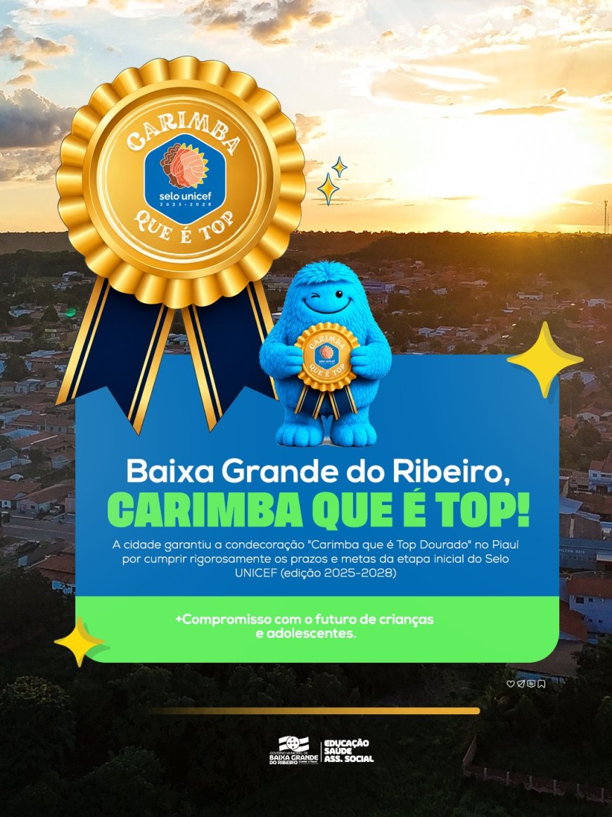 Baixa Grande do Ribeiro conquista reconhecimento de excelência do UNICEF e reafirma compromisso com a infância e adolescência.