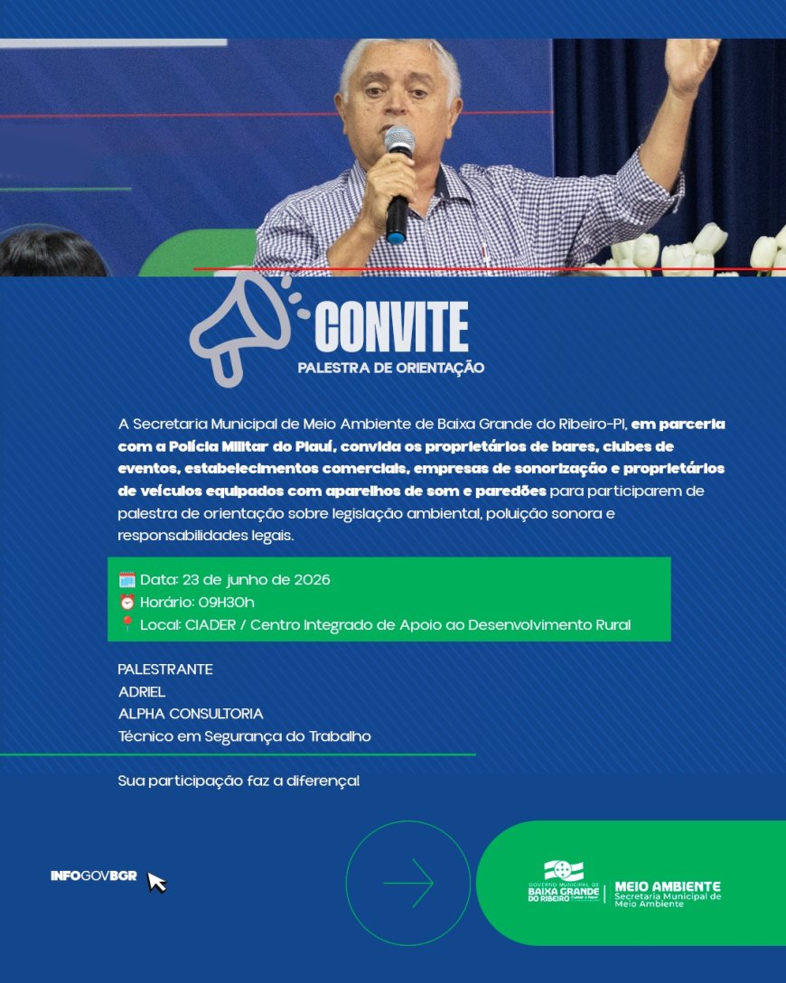 Convite para Palestra sobre Poluição Sonora e Legislação Ambiental