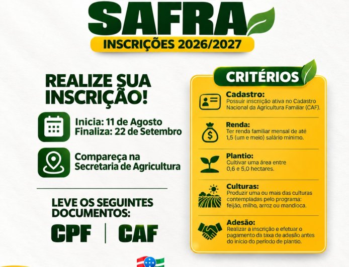 GARANTIA SAFRA 2026/2027: INSCRIÇÕES ABERTAS!