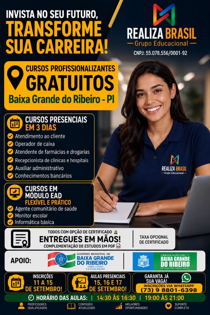 CURSOS PROFISSIONALIZANTES GRATUITOS EM BAIXA GRANDE DO RIBEIRO – PI