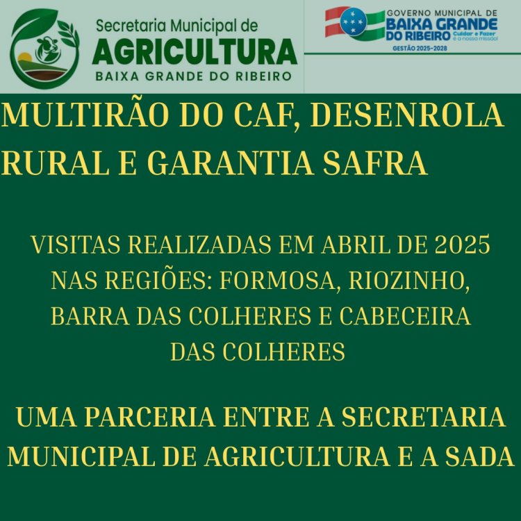 MULTIRÃO DO CAF, DESENROLA RURAL E GARANTIA SAFRA